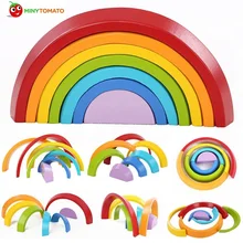 7 шт./партия, деревянные строительные блоки, цветной Радужный штабелер, креативный деревянный круг, набор игрушек для детей