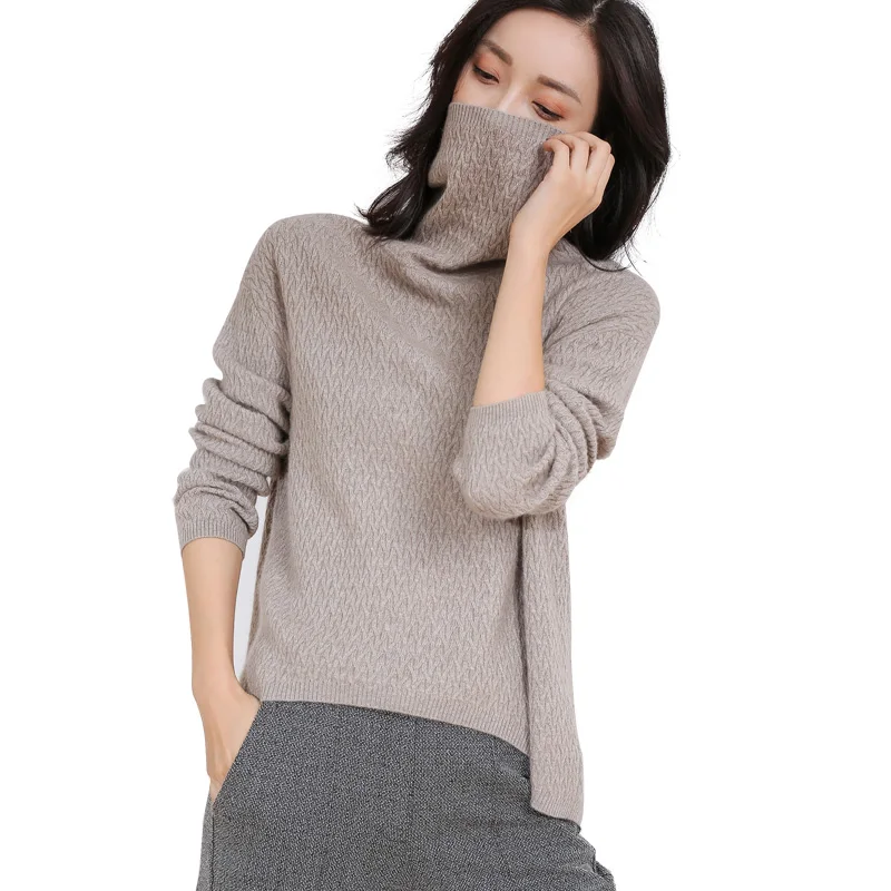DILLY FASHION women loose pattern turtleneck knitted cashmere sweater- GML7284 | Женская одежда