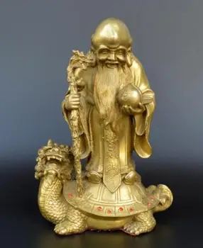 

China Brass dragon Tortoise Turtle The God Of longevity Shouxing Statue