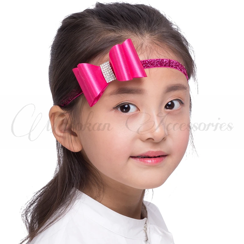 16colors Newborn Luxe Hair Flower Bows Matching Glitter Headband Handmade Hard Bow Headbands For