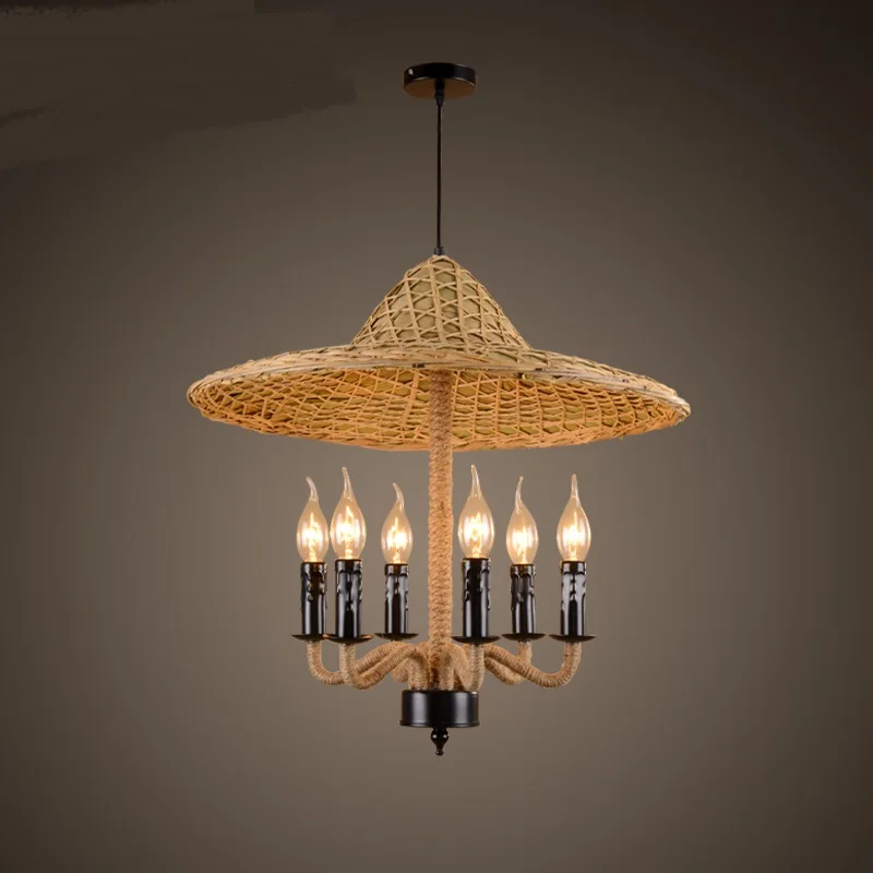 

Retro southeast China hotpot restaurant chandeliers Farmhouse Hotel coffee shop bamboo rope cap chandelier