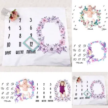 

Newborn Baby Soft Cotton Blankets Infants Floral Print Milestone Blanket Mat Photography Prop Monthly Growth Photo