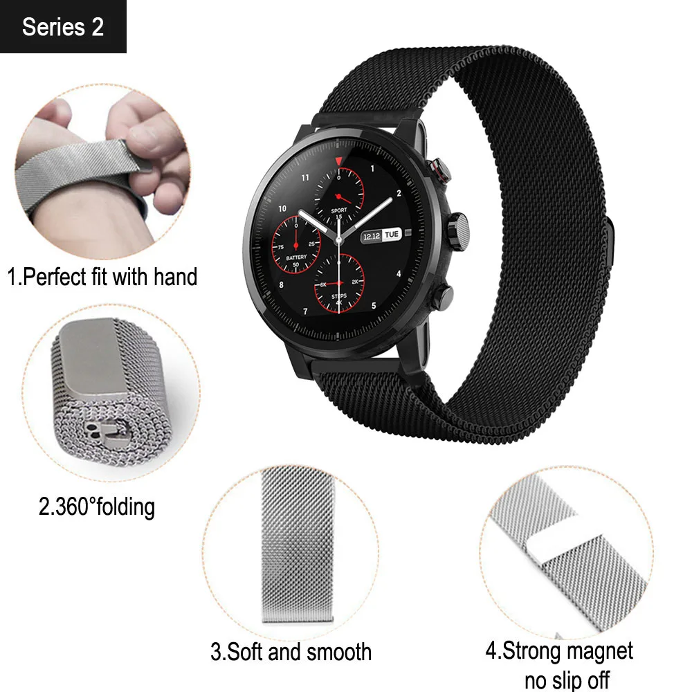 Ремешок для Huami Amazfit Bit Bip ремешок из нержавеющей стали Xiaomi Stratos 2 Samsung Gear S3 Classic 20 мм 22