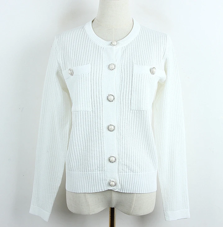 

Designer Runway Women 2019 Spring Summer Sweater Thin Hollow Out White Coats Cardigan Knitted High Street Quality camiseta mujer