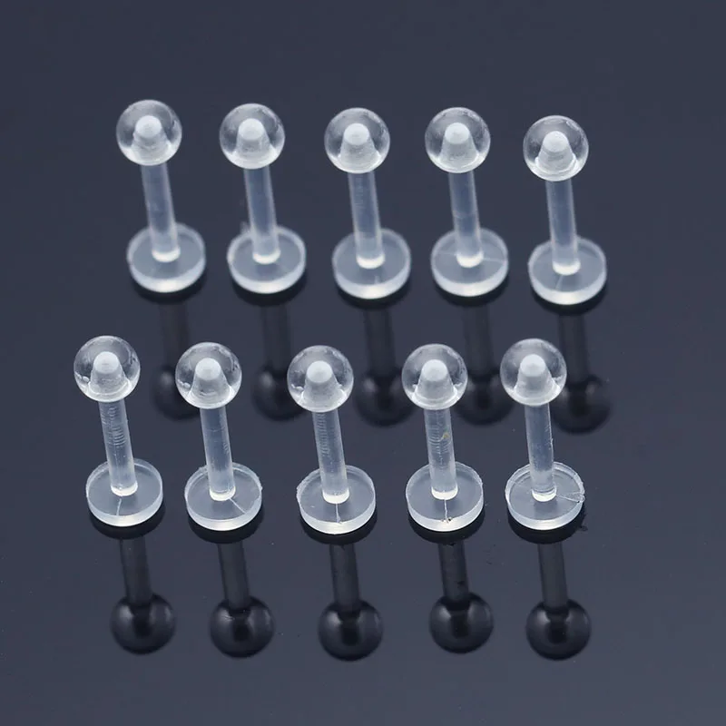 10pcs Labret Lip Rings Clear Bio-plastic Lip Piercing 16G Anti-allergic Body Piercing Jewelry 8mm Invisible Labret Bar Women New4
