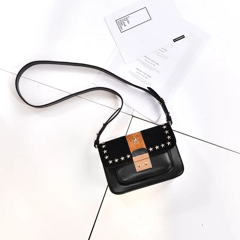 

LOEIL Star rivet bag new shoulder Messenger bag leather small square bag lock five-pointed star leather