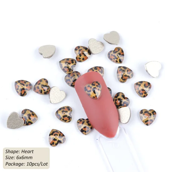 10 шт./лот Стразы для нейл-арта, сексуальные желтые леопардовые бриллианты с плоской задней поверхностью, стеклянные камни, 3D Подвески, украшения для ногтей CH742 - Цвет: 6x6mm Heart