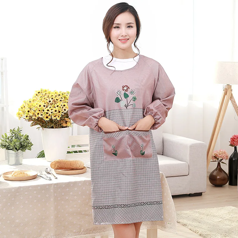 1Pcs Plaids Flower Sleeved Apron Woman Adult Bibs Home Cooking Baking Coffee Shop Cleaning Aprons Kitchen Accessories 46016 - Цвет: E