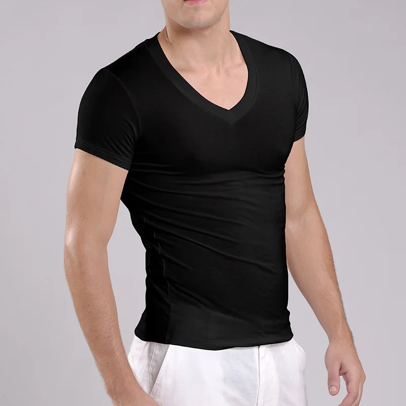 KalvonFu Новое поступление повседневная мужская футболка с коротким рукавом известного бренда размера плюс M-7XL Модальная мужская майка - Цвет: Black