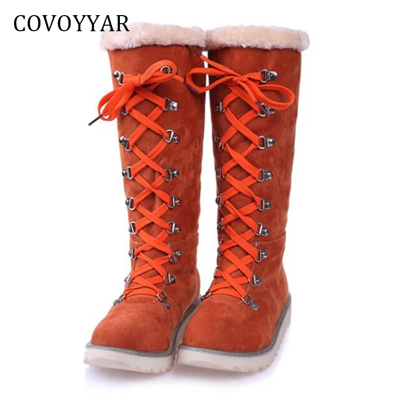 

COVOYYAR Women Snow Boots 2019 Fashion Warm Fur Mid-Calf Boots Comfort Platform Lace Up Woman Winter Booties Shoes WBS765