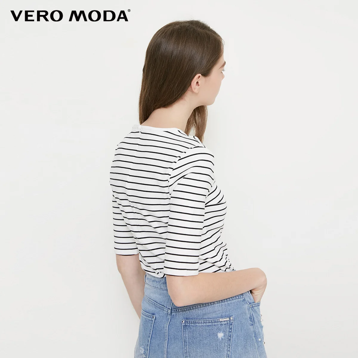 Vero Moda 2019 new neckline ring decorative stripe pattern half-sleeve sleeve T-shirt|3182T1513 Vero Moda 2019 new neckline ring decorative stripe pattern half-sleeve sleeve T-shirt|3182T1513