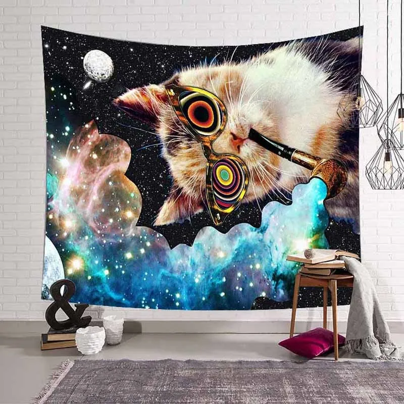 

Psychedelic Cat Tapestry Hippie Wall Hanging Tapestry Mandala Vivid Color Wall Cloth Tapestries Table Cloth Curtain
