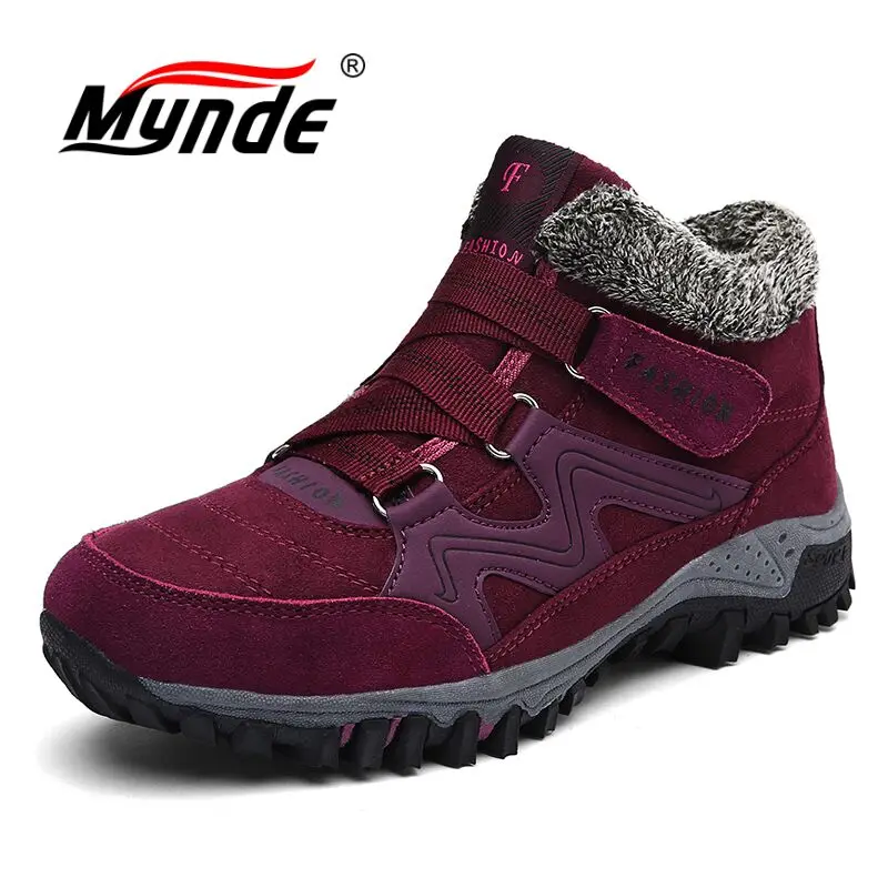 Meilleur Mynde 2018 Nouvelle Marque De Mode En Daim En Cuir Femmes Neige Bottes Hiver Chaud En Peluche Femmes de bottes Imperméables Cheville Bottes Plat chaussures