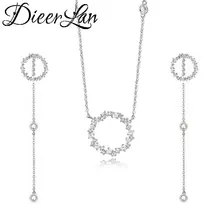 Модные свадебные ювелирные наборы, стразы, круг, 925 пробы, серебро, колье, ожерелья, серьги для женщин, массивные ювелирные изделия