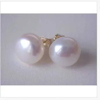 

huge pair of 12-13mm natural south sea white pearl stud earring14k