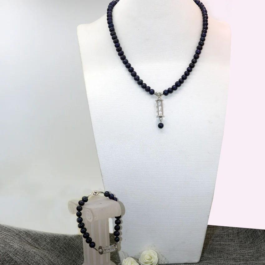 

Natural black freshwater cultured pearl beads 7-8mm chain necklace bracelets pendant new fashion jewelry set B2924