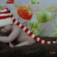 Ручная работа, детская слоновая кость/красная полосатая шапка, вязаная шапка эльфа, для новорожденных, для фотосессии