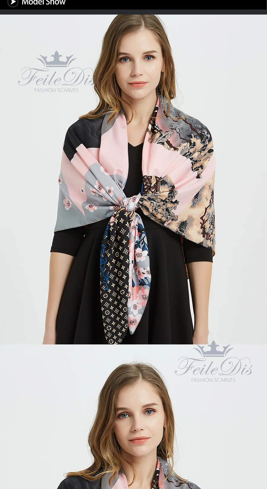 [FEILEDIS] 2019 брендовая бандана женский шелковый шарф Роскошные шарфы для дамские шали большой размер платок на голову AS0510