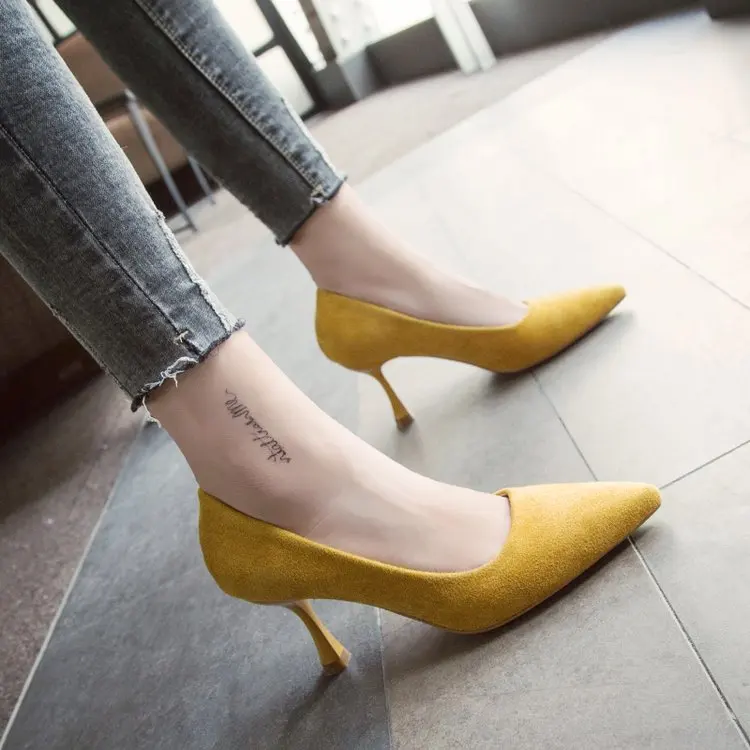 Shoes female 2019 new pointed women's shoes with high heels suede stiletto women's shoes wild professional work shoes