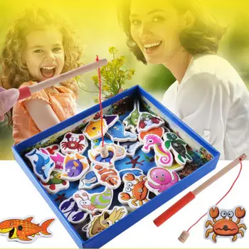

Log wood Baby Wooden Toys 32 pcs Fish Game Magnetic Fishing Toy Set Table Game Educational Toys Child Birthday Christmas Gifts 2