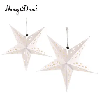 

MagiDeal MagiDeal 2pcs/Set Xmas String Hanging Star Pentagram Lampshade Christmas Tree Ornament 60cm+40cm White