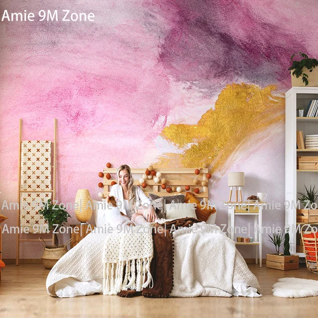 Tuya Art Boho Chic Fashion Light Pink And Gold Painting Mural Tuya Art Boho Chic Fashion Light Pink And Gold Painting Mural Wallpapers For Living Room Wall Decor S Paper