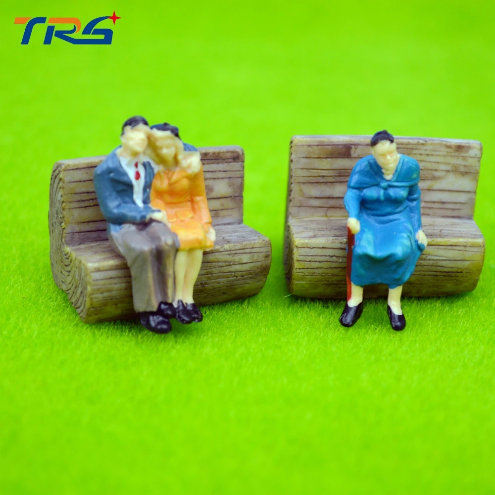 3cm length Scale Park Garden Bench Model Landscape Scenery resin material model chairs with wood color