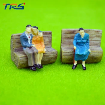 

3cm length Scale Park Garden Bench Model Landscape Scenery resin material model chairs with wood color