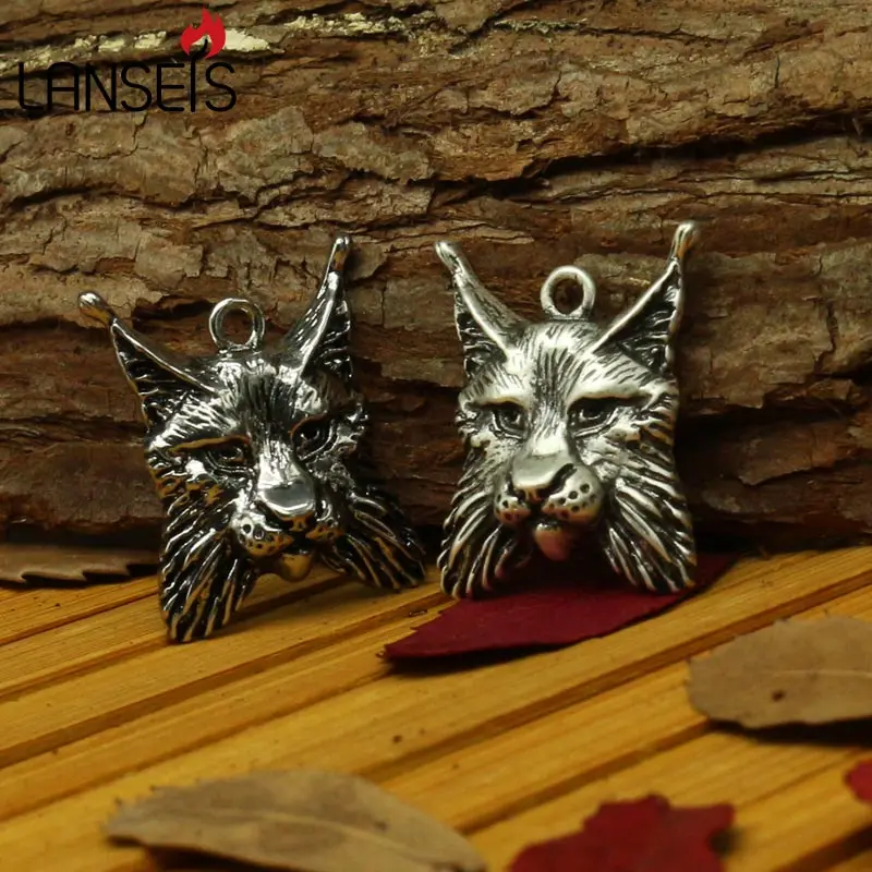 lanseis 5pcs viking animal LYNX pendant men necklace lynx head amulet