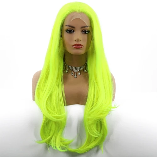 Lvcheryl желтый цвет натуральный прямой ручной вязки термостойкие волосы Синтетические Кружева передние парики для косплея Drag queen Make up - Цвет: Зеленый
