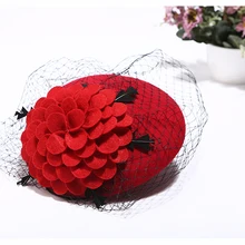 Винтажная шерстяная шляпа в цветочек, кепка, белый, красный цвет, Свадебная шляпка невесты, шерстяная фетровая женская вуаль, берет, Chapeau Femme