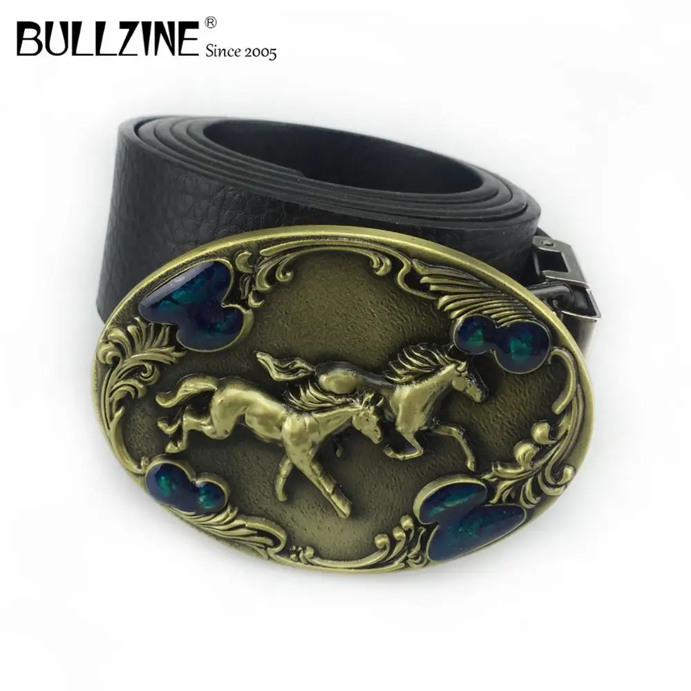 Bullzine ЗАПАДНАЯ ЛОШАДЬ стандартная пряжка античная латунь отделка бесплатно PU