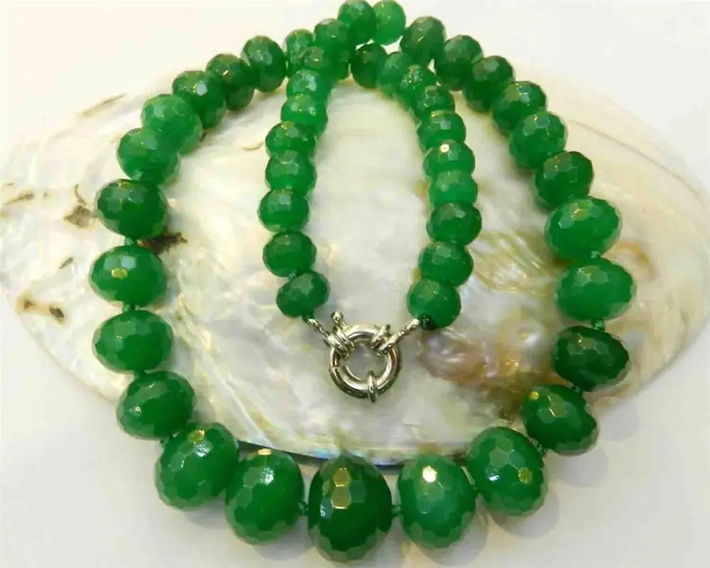 

10-18mm Natural Emerald Faceted Gems Roundel Beads Necklace 18.5" WW