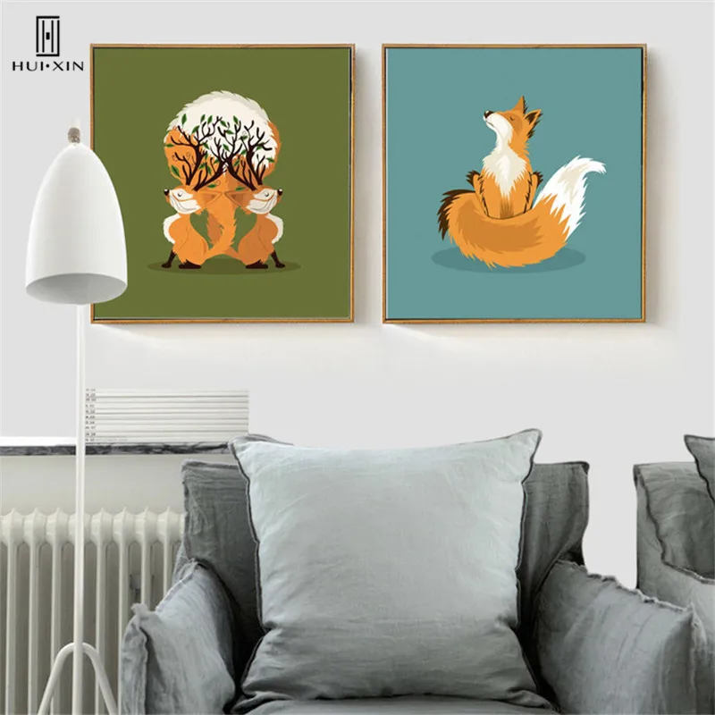 

Modern Simple Cute Cartoon Animals Baby Fox Fingerprint for Mother Birthday Children Decorative Pictures Posters For Home Decor