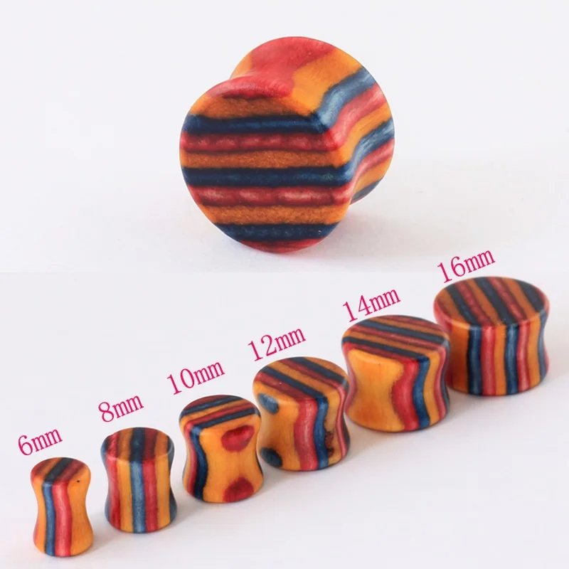 B Colorful Alisouy 2 шт красочные деревянные пробки и тоннели расширитель для мочек ушей измерительные приборы 6 мм до 16 мм ушные пробки натурального дерева пирсинг ювелирные изделия для тела - Окраска металла: B Colorful