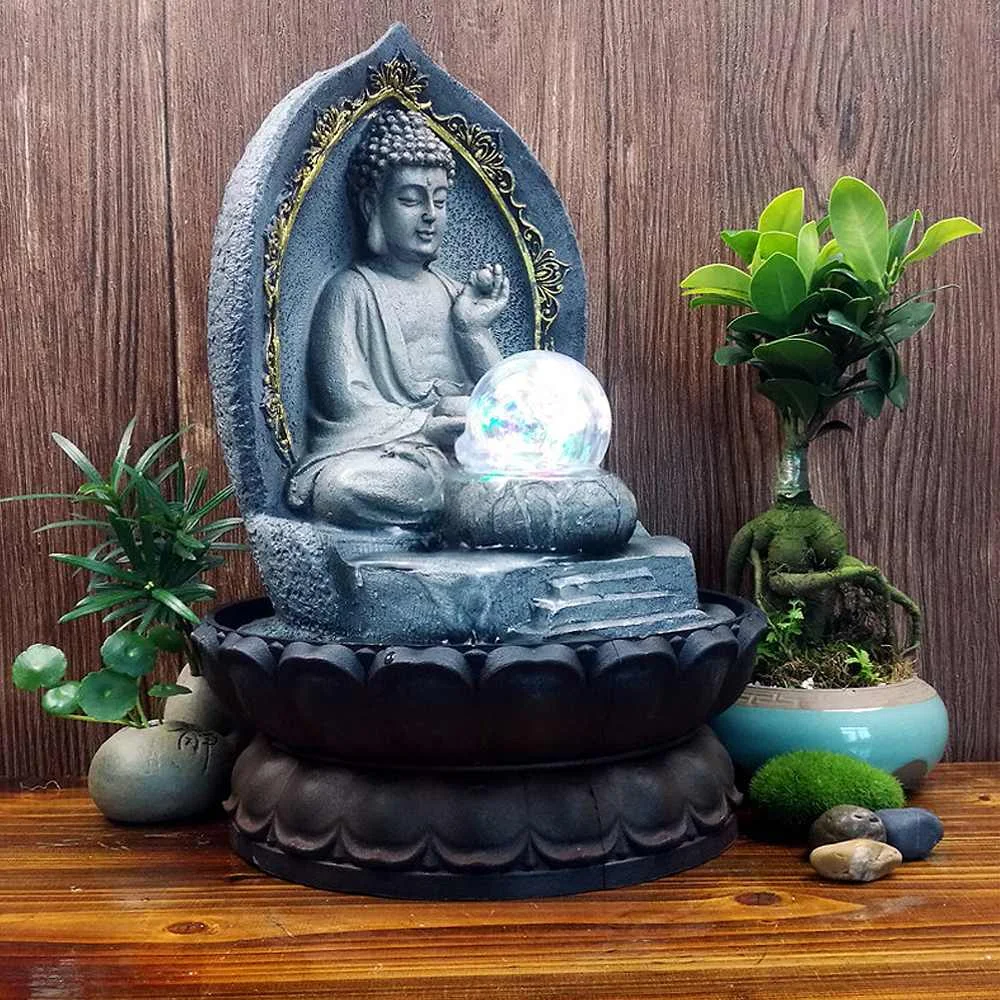 Статуэтки китайского счастливого Будды, украшение для дома из смолы, фонтан для офиса, настольный водный орнамент, свадебный подарок