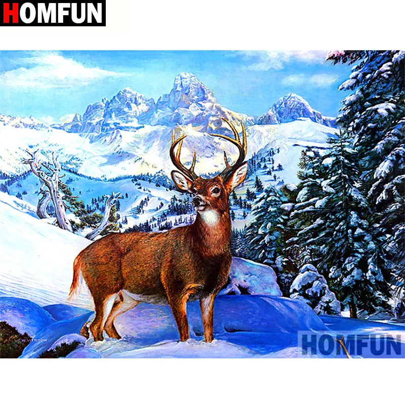 Алмазная 5d-вышивка HOMFUN A19758 полноразмерная/круглая картина олень Снежная сцена