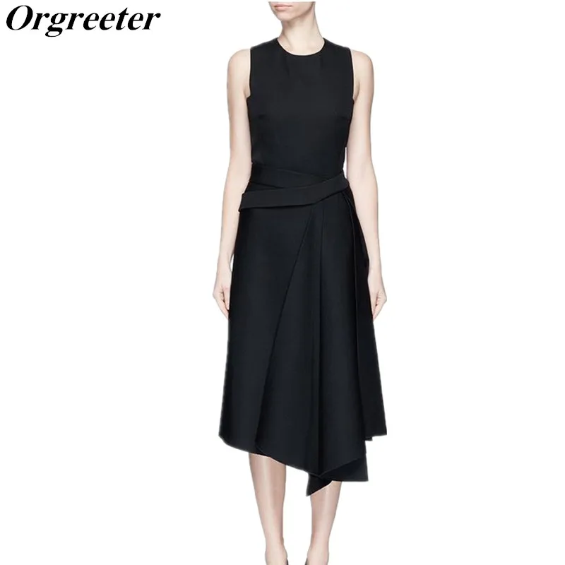 

Self Portrait Fashion Victoria Dress Women Solid Color Black / Red Sleeveless Asymmetrical Dresses Party Vestidos Plus Size