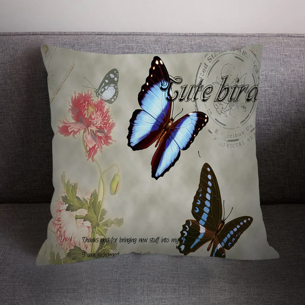 Полиэстеровый чехол для подушки с рисунком бабочки, мягкий чехол для подушки с цветами, сказочной девочкой, декоративная наволочка для дивана