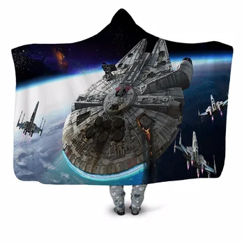 

Rocket 3D Printed Plush Home Office Hooded Blanket for Adult Child Wrap Washable Warm DIY Wrap Sofa Velet Fleece Throw Blanket