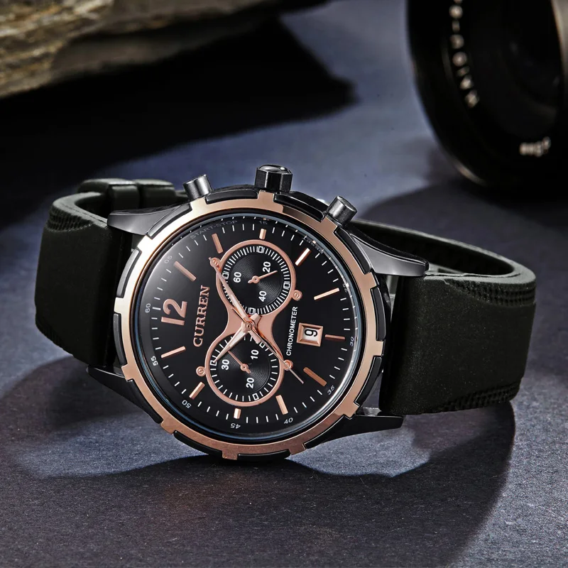 CURREN 8066 известный бренд мужские круглые наручные часы с календарем|watch band spring bar