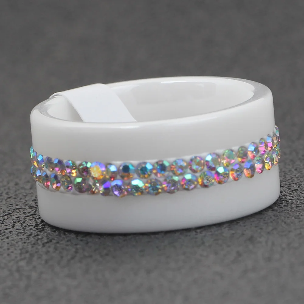 Женское кольцо NIBA черное/белое керамическое шириной 10 мм с кристаллом ABColor|rings for