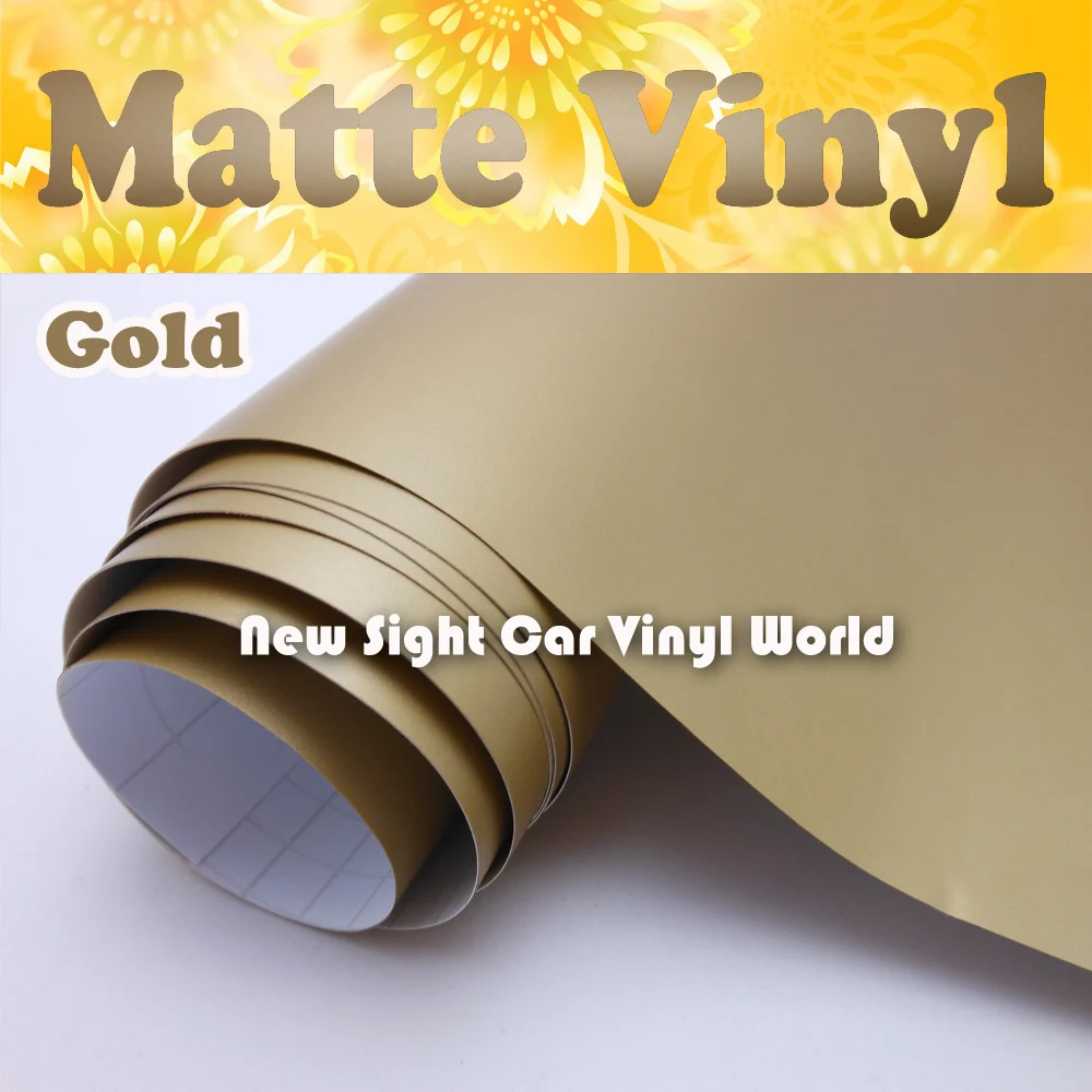 Matt GOLD VINYL Wrap Voiture Film AIR/SANS BULLES Mat du véhicule Tous Tailles