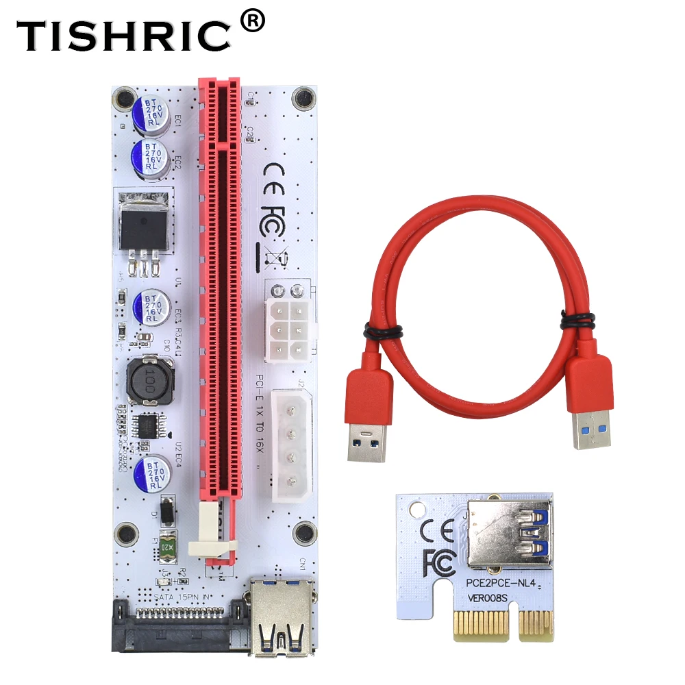 Райзер TISHRIC VER008S Molex 4 контактный SATA 6PIN PCI Express PCIE E адаптер 008s 008 1X на 16X USB3.0