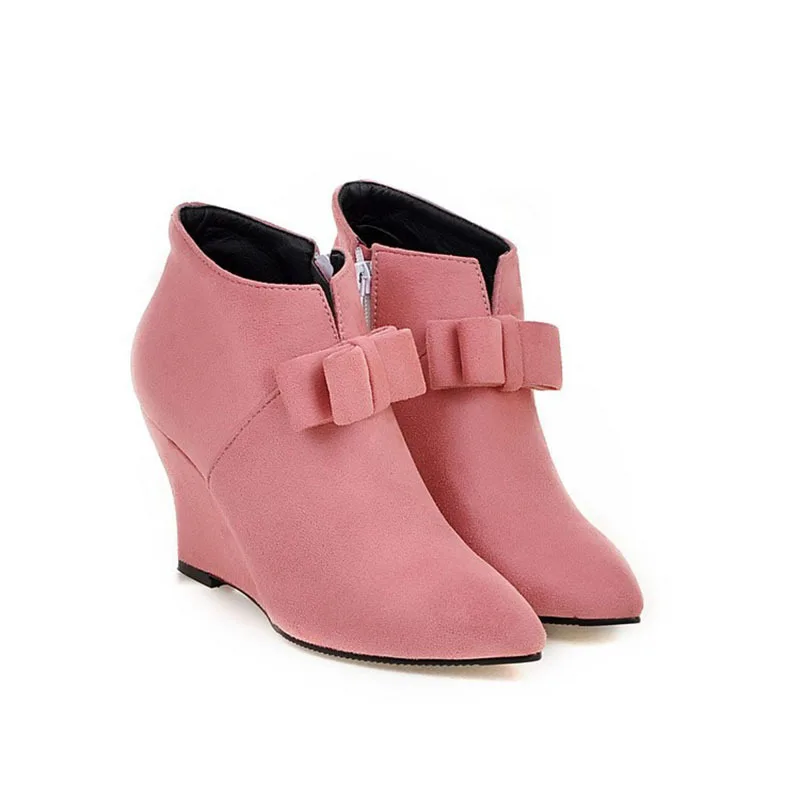

Autumn Boots Women Black Short Shoes Ladies Wedges High Heel Bowknot Ankle Boots Woman Platform Fashion Boot Green Pink