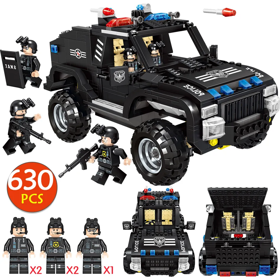 

630PCS City Police Swat Car Truck Building Blocks Compatible Legoed City Police Weapon Gun Figures Bricks Diy Toys For Children