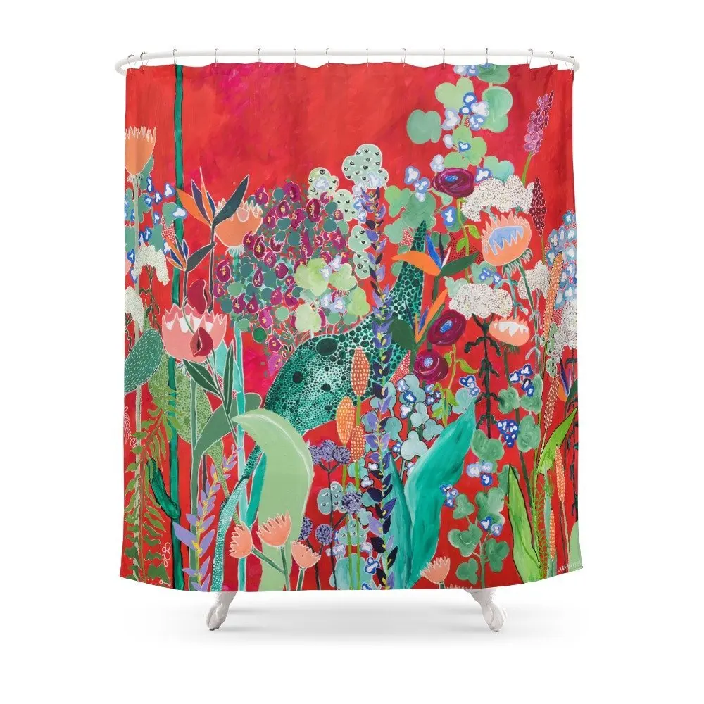 Floral Jungle On Red With Proteas, Eucalyptus And Birds Of Paradise