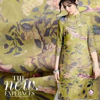 

35 mm heavy silk linen fabric retro grass green natural linen fabric chinese silk fabric wholesale linen cloth