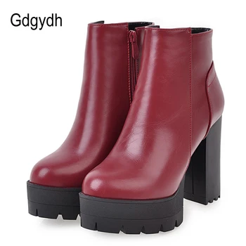 

Gdgydh Spring Autumn Women Boots Platform Plus Size Female Boots Rubber Sole Black High Heels Red Leather Ladies Casual Shoes