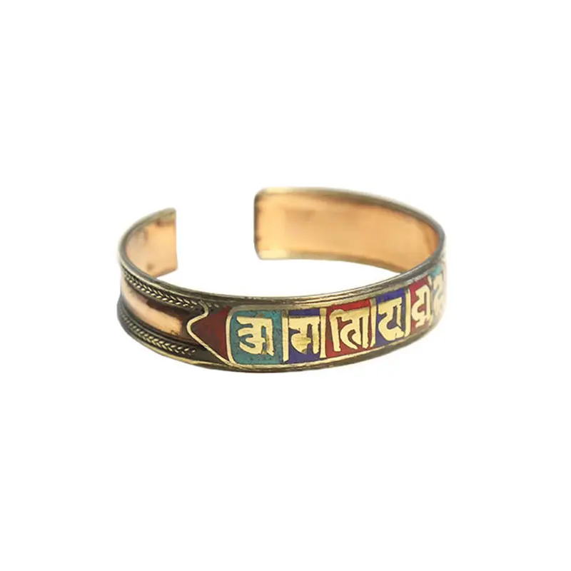 

BB-050 Tibetan Red Copper Inlaid OM MANI PAD ME HUM bangle,Tibet amulets six words mantras open cuff bracelet Man jewelry